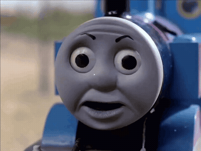 A Close Up Of Thomas The Train 'S Face With A Surprised Look On It 'S Face GIF