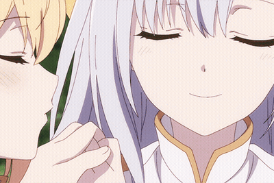 A Close Up Of Two Anime Girls With Their Eyes Closed And Their Hands On Each Other 'S Faces GIF