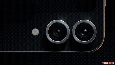 A Close Up Of Two Camera Lenses On A Black Phone With Thinkjules Written Below It GIF