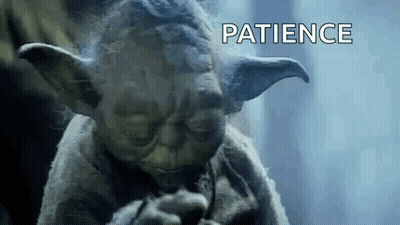A Close Up Of Yoda Smoking A Cigarette With The Words Patience Written Above Him . GIF