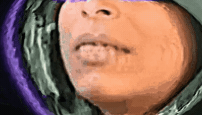 A Closeup Of A Person 'S Face With A Purple Background GIF