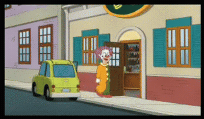 A Clown Is Standing In Front Of A Store GIF
