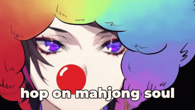 A Clown With A Red Nose And The Words Hop On Mahjong Soul Below GIF