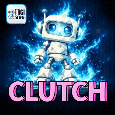 A Clutch Logo With A Robot And The Word Clutch Below It GIF
