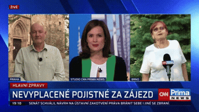 A Cnn News Screen Shows A Man A Woman And A Woman Talking GIF