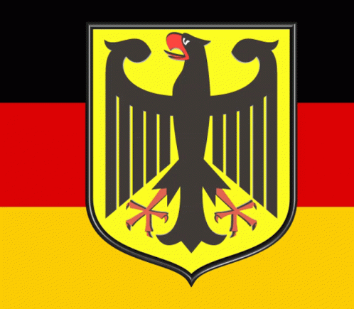 A Coat Of Arms With A Black Eagle On A Yellow Background GIF