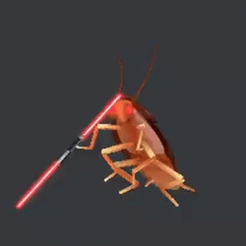 A Cockroach Is Holding A Red Light Saber In Its Hand . GIF