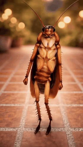 A Cockroach Is Standing On A Tiled Floor And Looking At The Camera GIF