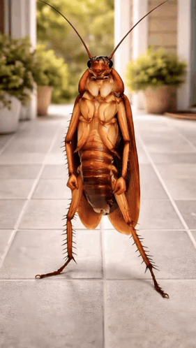 A Cockroach Is Standing On Its Hind Legs On A Tile Floor GIF