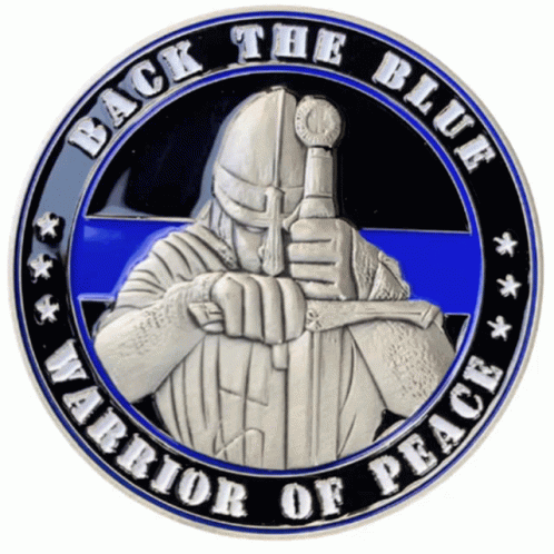 A Coin With A Knight Holding A Sword And The Words Back The Blue Warrior Of Peace GIF