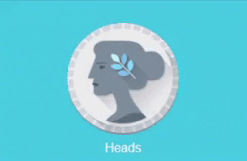 A Coin With A Silhouette Of A Woman 'S Head And The Words Heads Below It GIF