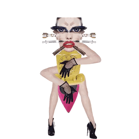 A Collage Of A Woman With A Telephone In Her Mouth And Gloves On Her Hands Sticker
