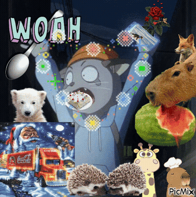 A Collage Of Animals And A Coca Cola Truck GIF