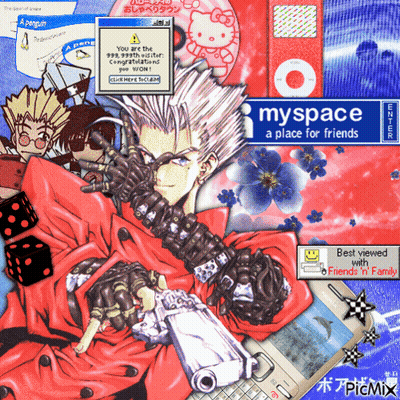 A Collage Of Anime Characters With A Blue Sign That Says Myspace GIF