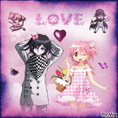 A Collage Of Anime Characters With The Word Love Written On It GIF