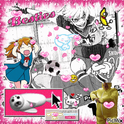 A Collage Of Anime Characters With The Words " Besties " In The Middle GIF
