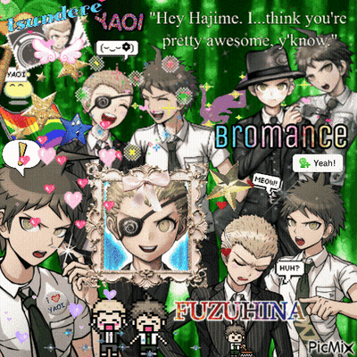 A Collage Of Anime Characters With The Words Bromance Written On The Bottom GIF