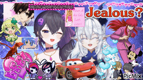 A Collage Of Anime Characters With The Words Jealous Written Above Them GIF