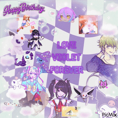 A Collage Of Anime Characters With The Words " Love Violet Forever " GIF