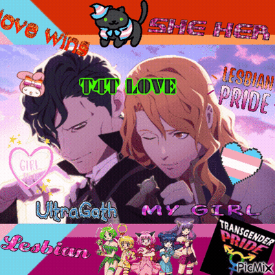 A Collage Of Anime Characters With The Words " Love Wins " On The Top Left GIF