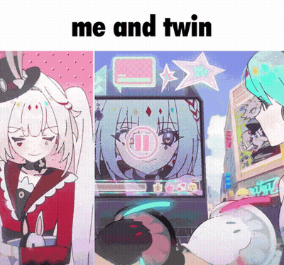 A Collage Of Anime Characters With The Words Me And Twin GIF