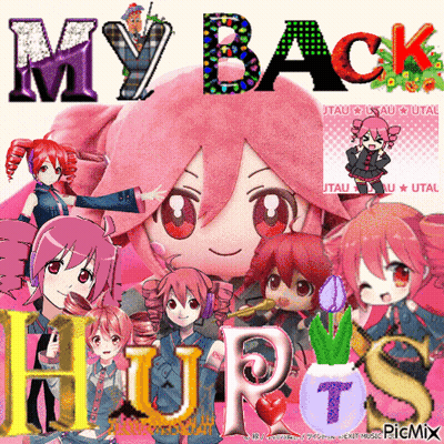 A Collage Of Anime Characters With The Words " My Back " In The Middle GIF