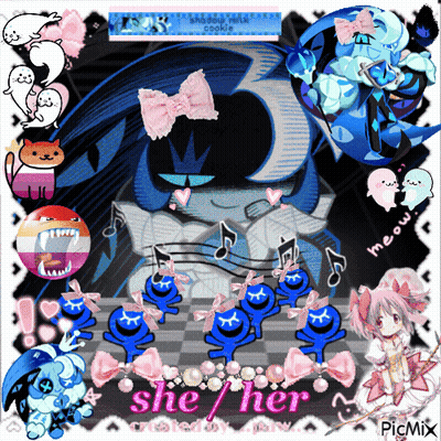 A Collage Of Anime Characters With The Words She Her GIF