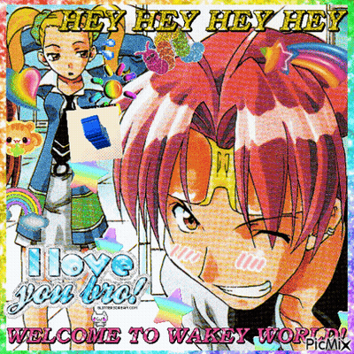 A Collage Of Anime Characters With The Words Welcome To Wakey World On The Bottom GIF