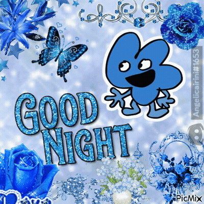 A Collage Of Blue Flowers Butterflies And The Words Good Night GIF