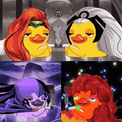 A Collage Of Cartoon Characters Including A Duck With Red Hair GIF