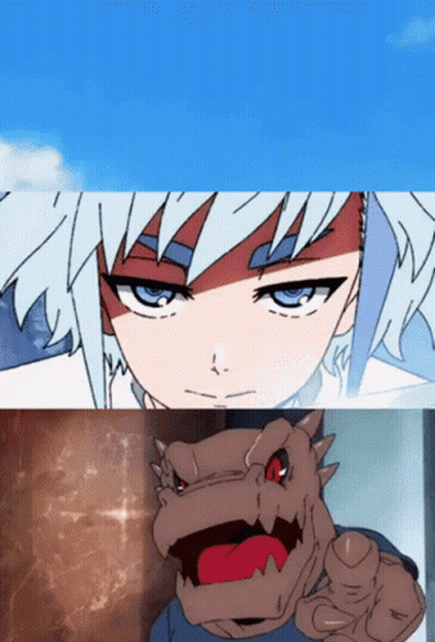 A Collage Of Cartoon Characters Including A Girl And A Monster With Red Eyes GIF