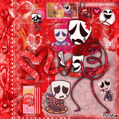 A Collage Of Cartoon Characters With A Pocky Box In The Corner GIF