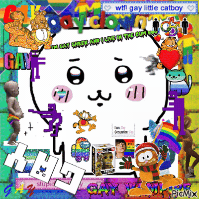 A Collage Of Cartoon Characters With The Words Gay Little Catboy On Top GIF
