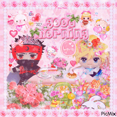 A Collage Of Cartoon Characters With The Words Good Morning Written Above Them GIF