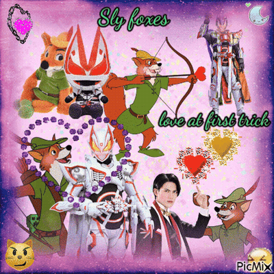 A Collage Of Cartoon Characters With The Words Sly Foxes Love At First Trick At The Bottom GIF