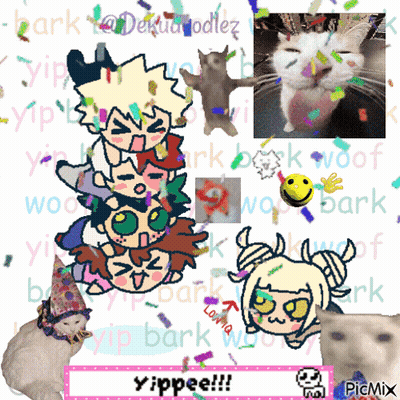 A Collage Of Cartoon Characters With The Words Yippee In The Corner GIF