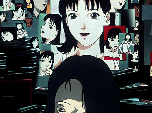 A Collage Of Cartoon Faces Including A Girl With A Red Bow In Her Hair GIF