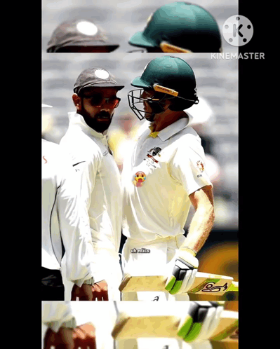 A Collage Of Cricket Players With One Wearing A Helmet That Says Smiths GIF