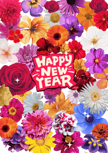 A Collage Of Flowers With A Happy New Year Sign GIF