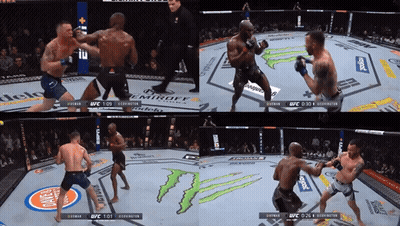 A Collage Of Four Images Of A Ufc Fight With A Monster Energy Logo In The Background GIF