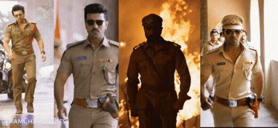 A Collage Of Four Pictures Of A Man In A Police Uniform With The Caption Ramcharan.gifs GIF