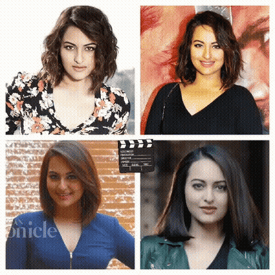 A Collage Of Four Pictures Of A Woman With The Word Onicle On The Bottom Right GIF