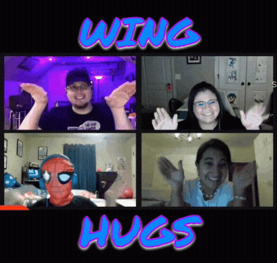 A Collage Of Four Pictures With The Words Wing Hugs GIF