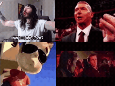 A Collage Of Four Pictures With The Words Woooooo On The Top GIF