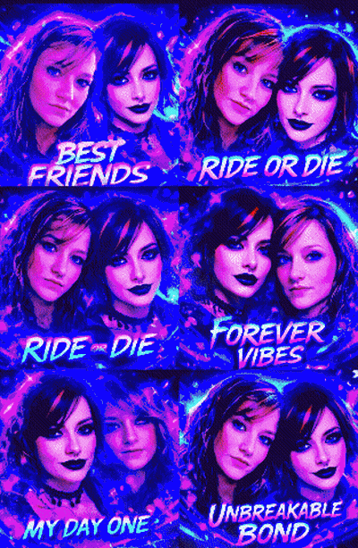 A Collage Of Images Of A Girl With The Words Best Friends Ride Or Die Forever Vibes My Day One Unbreakable Bond GIF
