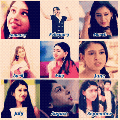 A Collage Of Images Of A Girl With The Words January February March April May June And August GIF