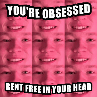 A Collage Of Images Of A Man With The Caption " You 'Re Obsessed Rent Free In Your Head " GIF
