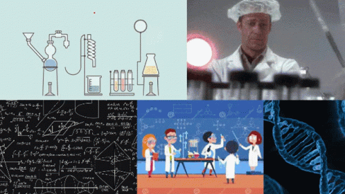 A Collage Of Images Shows A Man In A Lab Coat And A Dna GIF