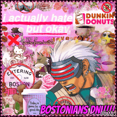 A Collage Of Images With A Dunkin Donuts Logo In The Middle GIF