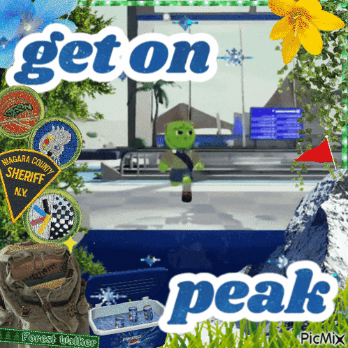 A Collage Of Images With The Words Get On Peak In The Middle GIF
